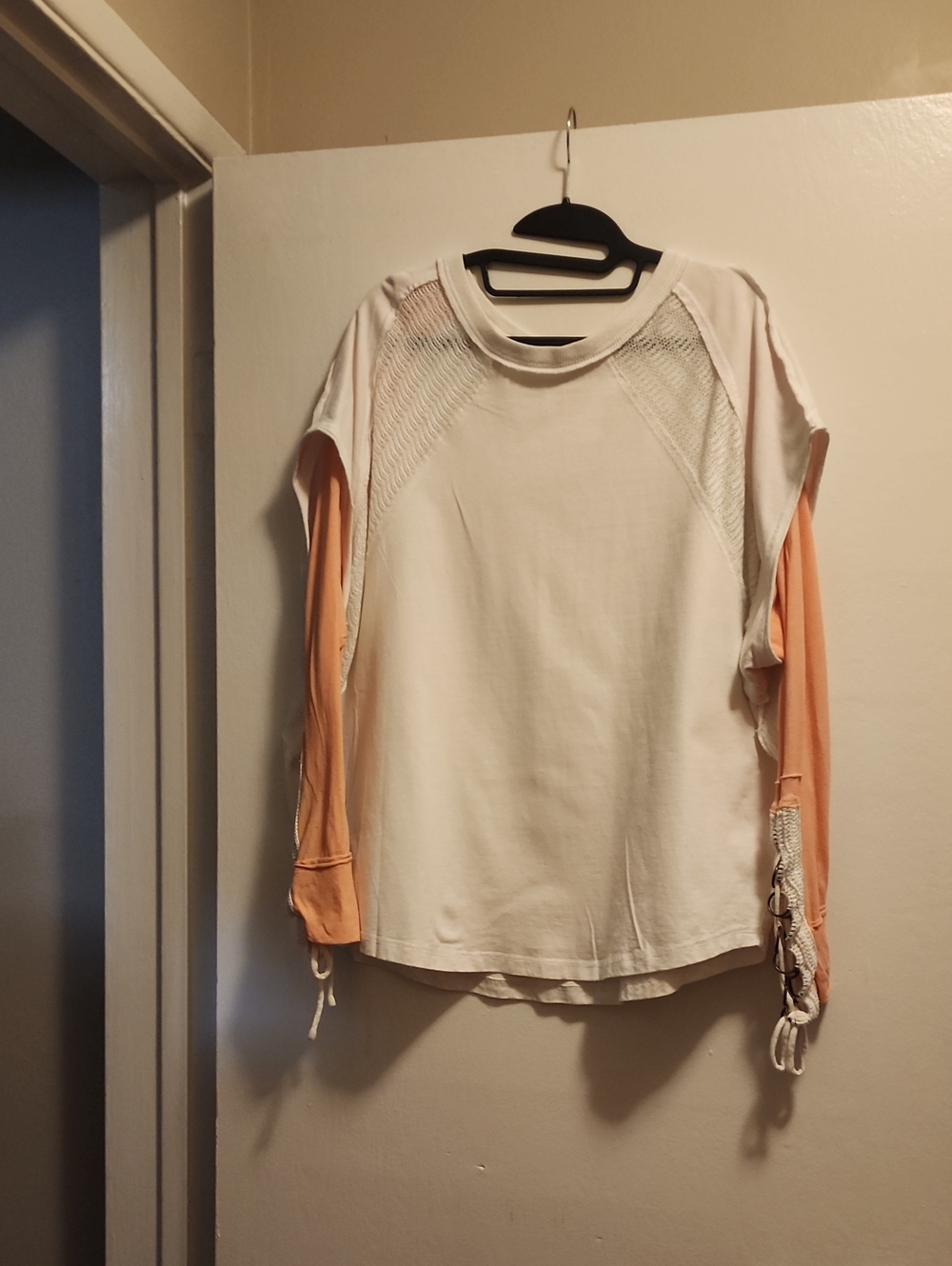 Free People Women's Two-Tone Long Sleeve Pullover - White with Peach Sleeves